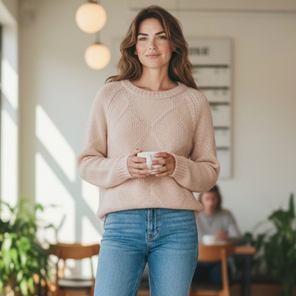Harper Lane Merino Wool Cashmere Diamond Knit Sweater Blush Pink 65HL805 L